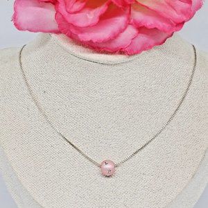 925 Sterling Silver - Pink Lucite Crystal Pave Bead Pendant Chain Necklace